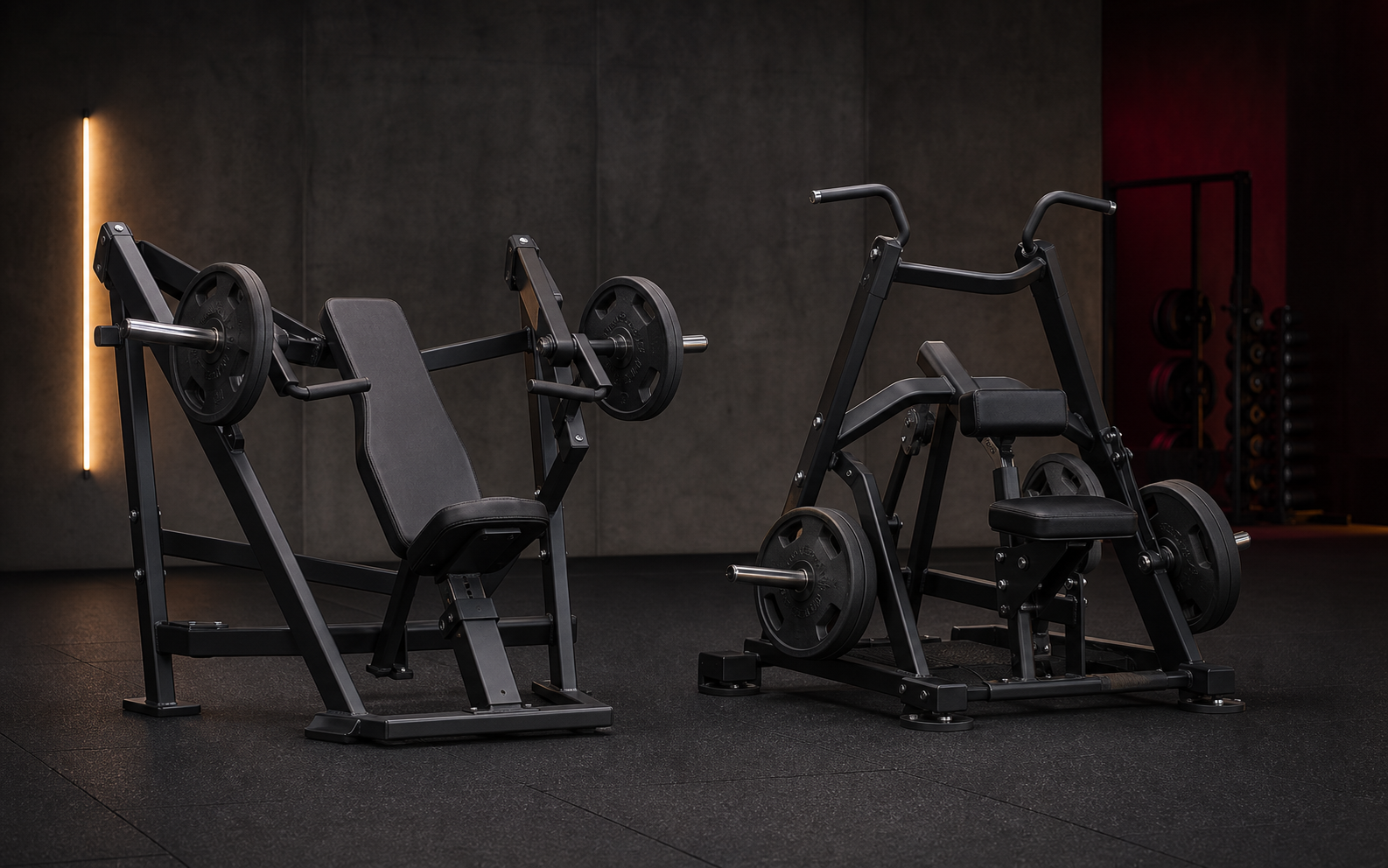Commercial plate-loaded strength training machines